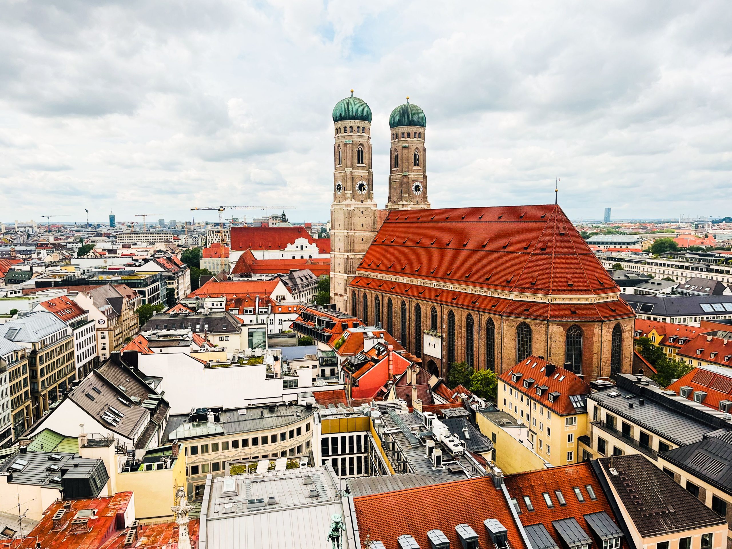 Aerial view of Munich with the Frauenkirche and historic cityscape